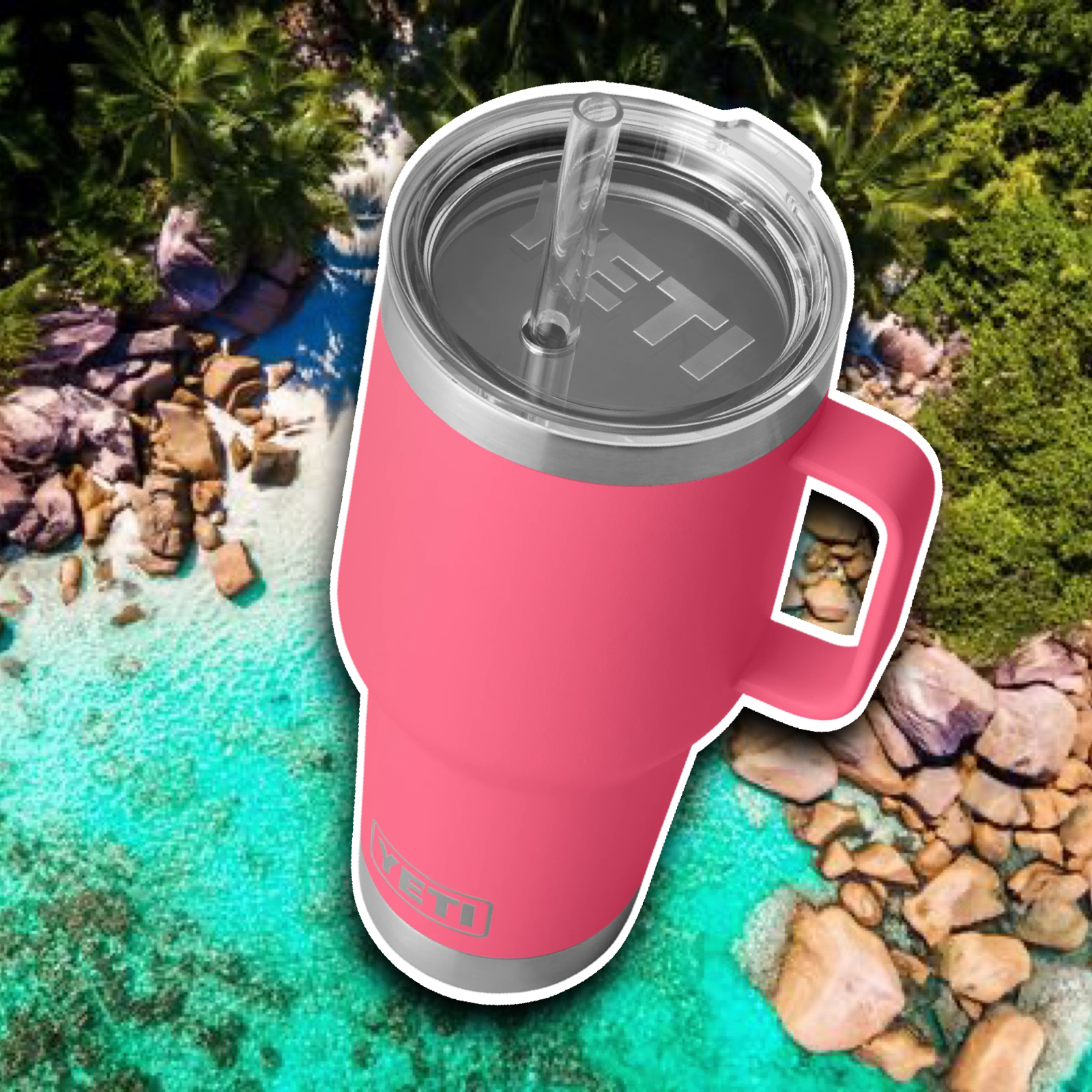 YETI TROPICAL PINK RAMBLER STRAW MUG 35oz 🌴