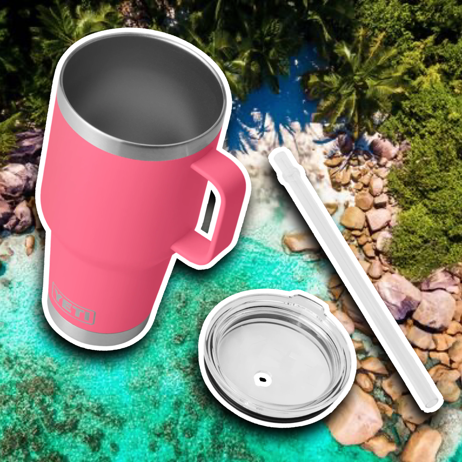 YETI TROPICAL PINK RAMBLER STRAW MUG 35oz 🌴