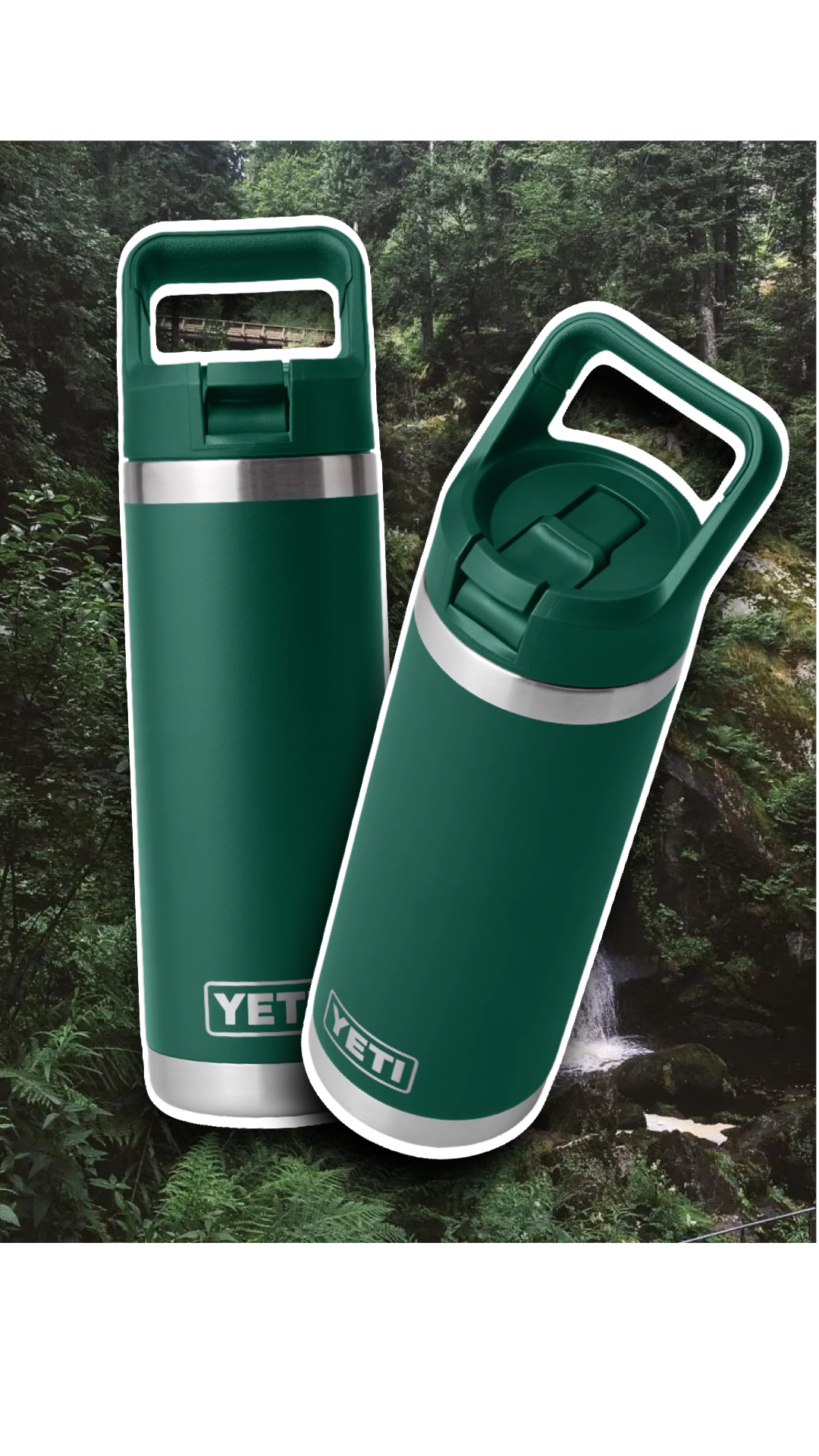 🌲YETI FOREST GREEN RAMBLER STRAW BOTTLE 18OZ