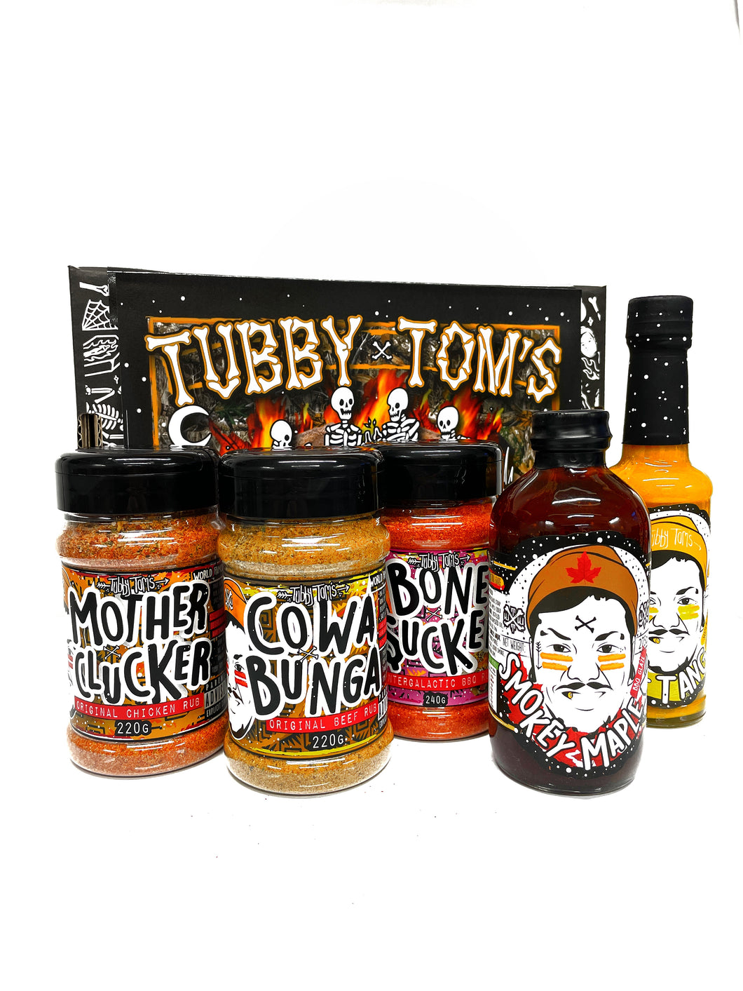 TUBBY TOM’S - BBQ BOX - ULTIMATE BACKYARD COOKING SET - SAUCES X SEASONINGS FOR THE ASPIRING GRILLMASTER