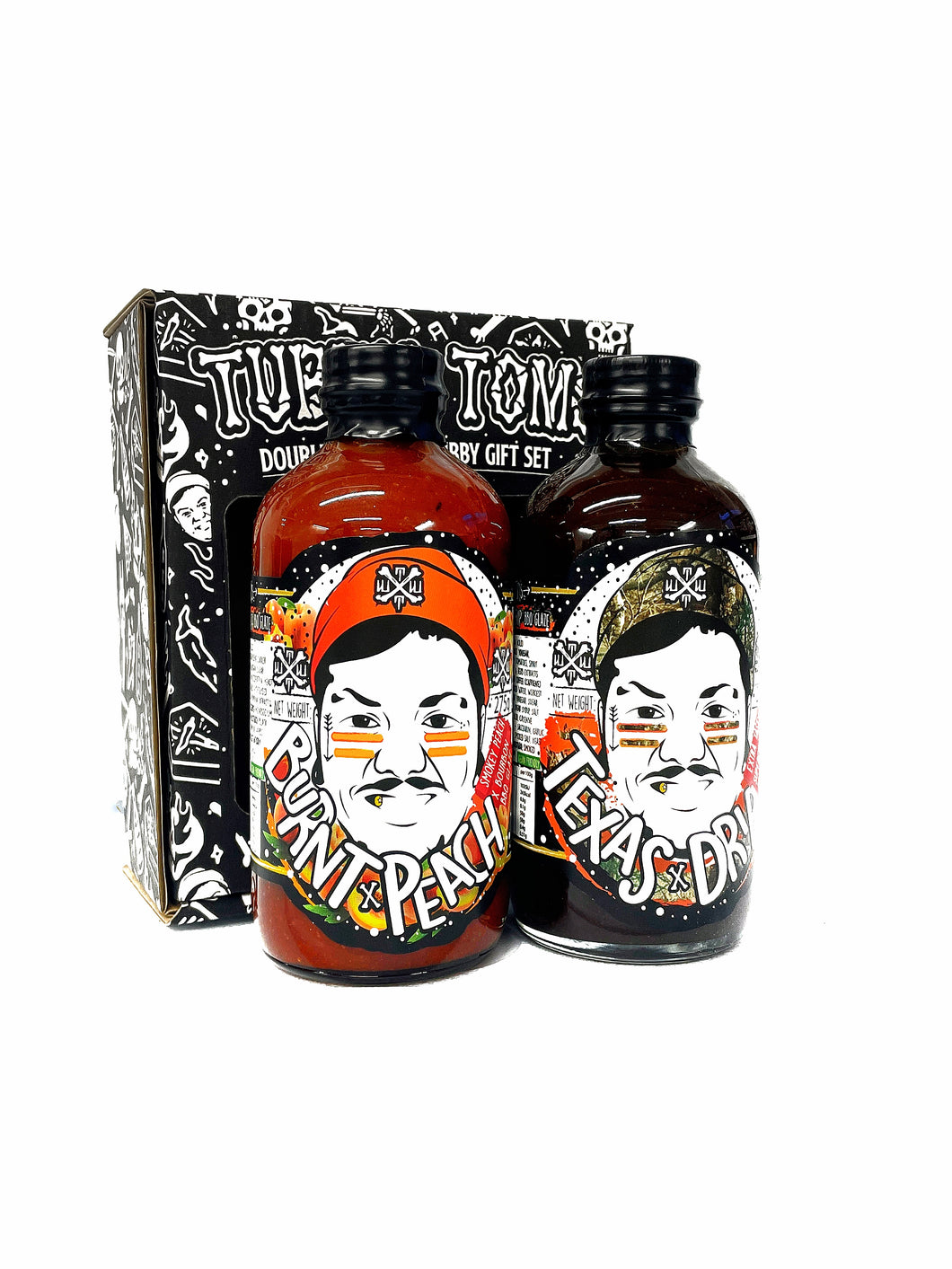 TEXAS DRIP & BURNT PEACH BOURBON BBQ SAUCES DOUBLE TROUBLE STUBBY PACK